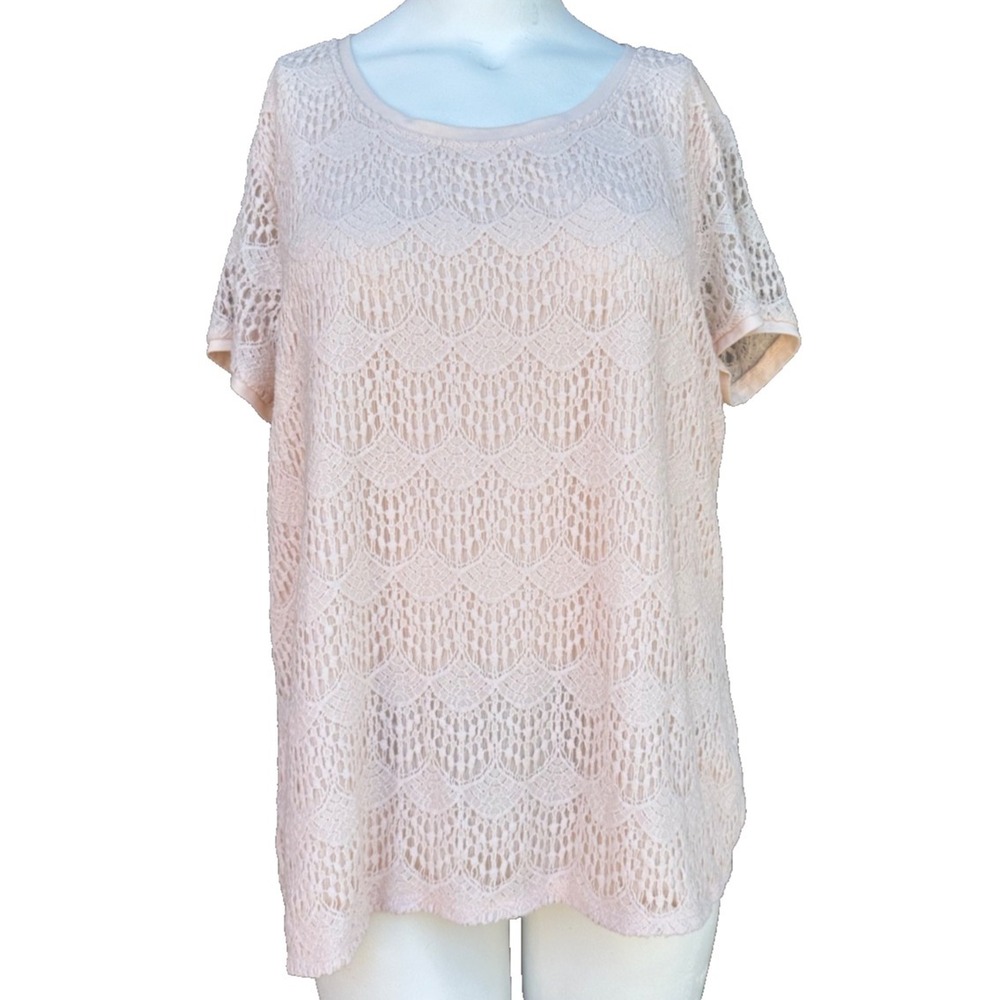 Linda Matthews 2X Cream Lace Crochet Blouse Feminine Plus Size Romantic Top Chic